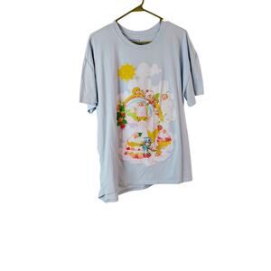 Women's XL Isaac Morris Strawberry Shortcake Rainbow Graphic T-Shirt Light Blue
